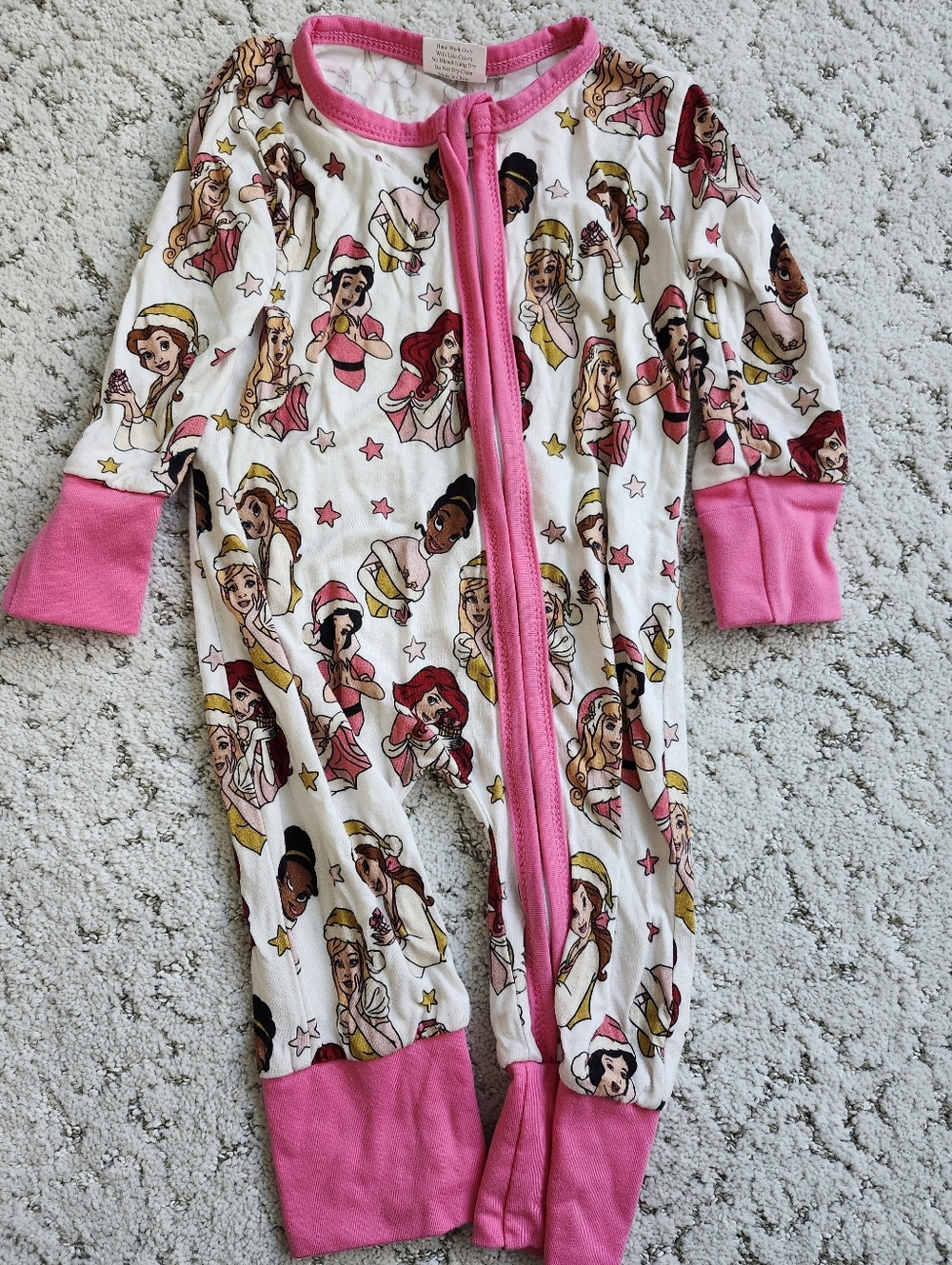Girls' Bamboo Pink Christmas Disney Princess One-Piece Pajamas